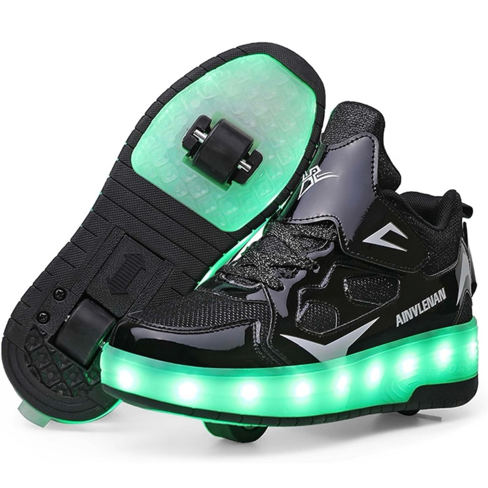 NWOB LED Skate Shoes with single wheel, black, Size 9.5-10